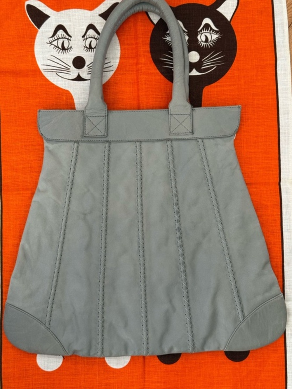 INDUSTRY Grey 100% Leather Pleated Boho Tote Bag